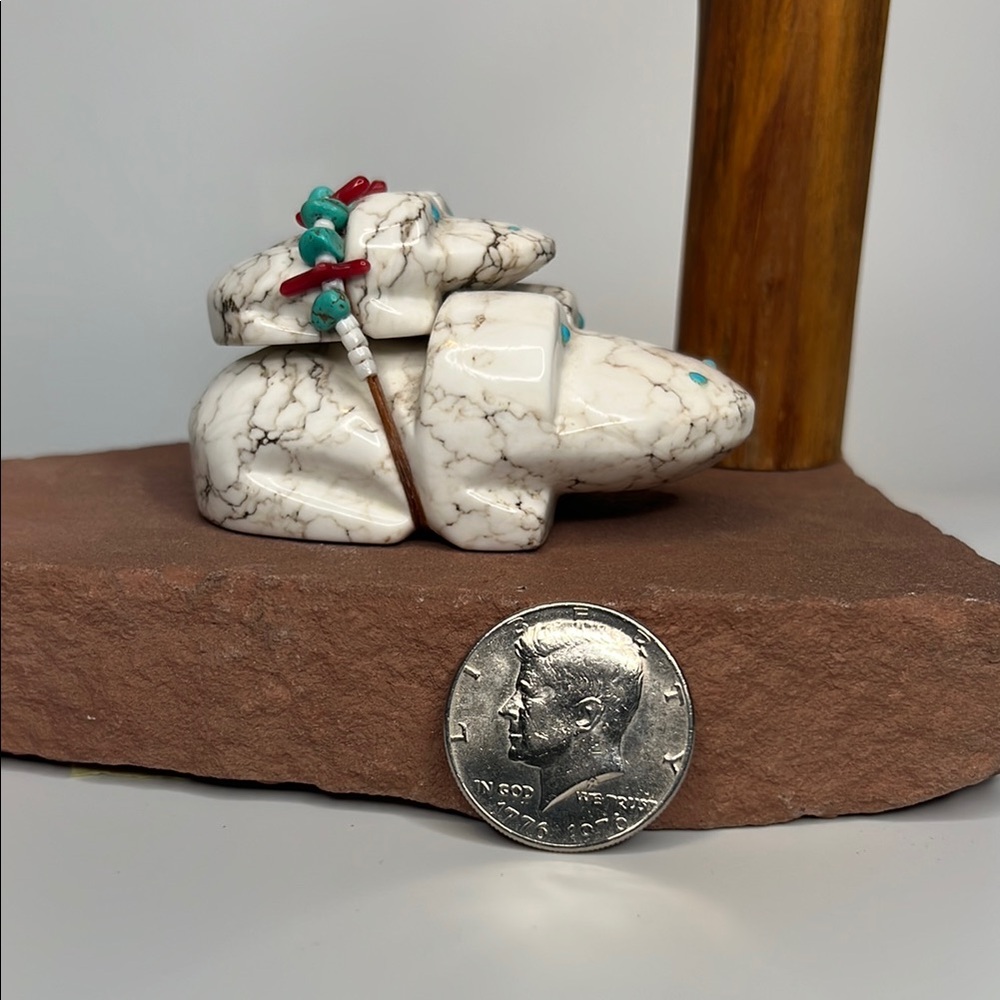 Double White and Turquoise Magnesite Stone Bear Figurine.
